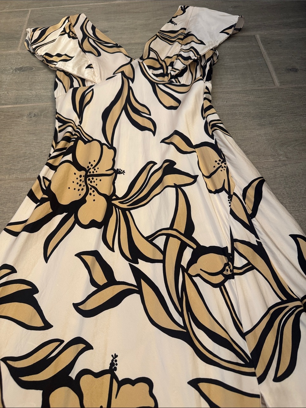 White House Black Market Cream Maxi Dress with Black and Tan Floral Print - Picture 7 of 12